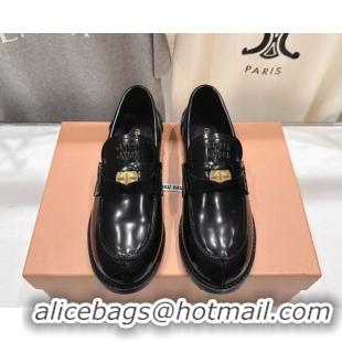 Classic Hot Miu Miu Patent Leather Penny Loafers 5D773D Black 2026