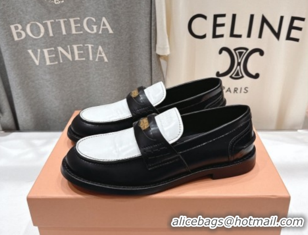 Discount Miu Miu Leather Penny Loafers 5D773D Black/White 2026