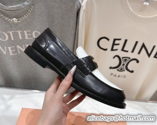 Discount Miu Miu Leather Penny Loafers 5D773D Black/White 2026