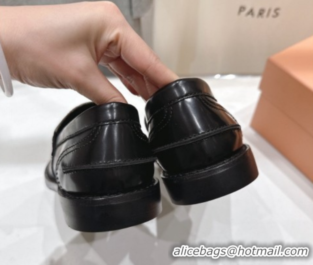 Discount Miu Miu Leather Penny Loafers 5D773D Black/White 2026