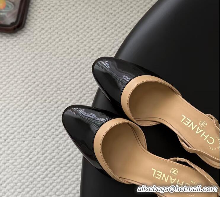 Discount Chanel Slingbacks Lambskin With Patent Calfskin Heel 90mm G47175 Beige/Black Spring Summer 2026