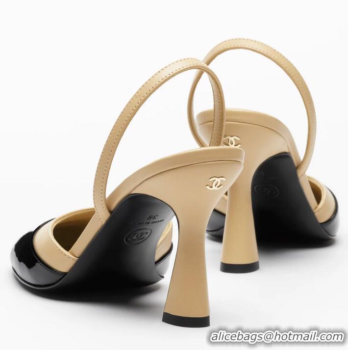Discount Chanel Slingbacks Lambskin With Patent Calfskin Heel 90mm G47175 Beige/Black Spring Summer 2026