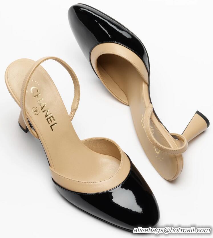 Discount Chanel Slingbacks Lambskin With Patent Calfskin Heel 90mm G47175 Beige/Black Spring Summer 2026