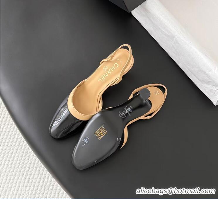Discount Chanel Slingbacks Lambskin With Patent Calfskin Heel 90mm G47175 Beige/Black Spring Summer 2026