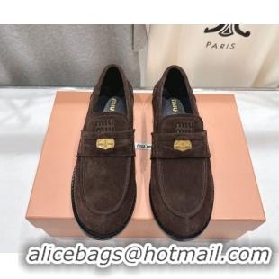 Luxury Miu Miu Suede Leather Penny Loafers 5D773D Dark Brown 2026