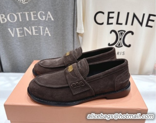 Luxury Miu Miu Suede Leather Penny Loafers 5D773D Dark Brown 2026