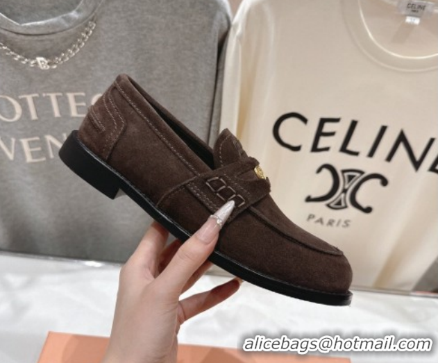 Luxury Miu Miu Suede Leather Penny Loafers 5D773D Dark Brown 2026