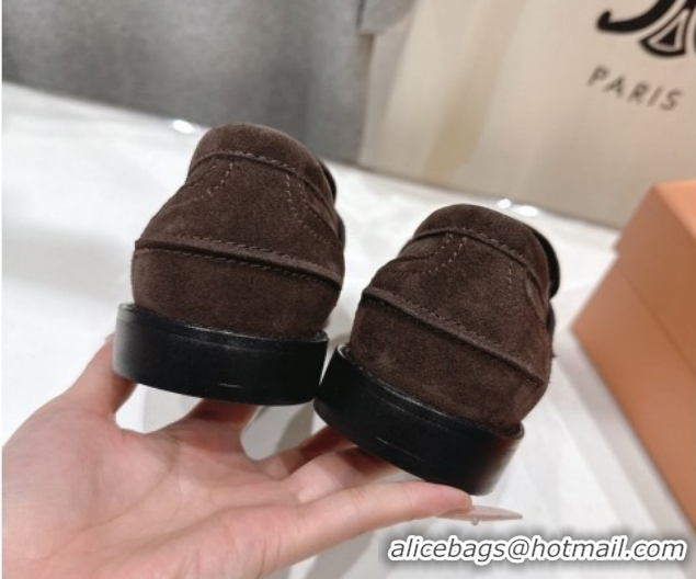 Luxury Miu Miu Suede Leather Penny Loafers 5D773D Dark Brown 2026