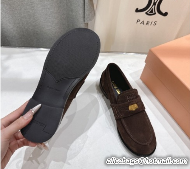 Luxury Miu Miu Suede Leather Penny Loafers 5D773D Dark Brown 2026