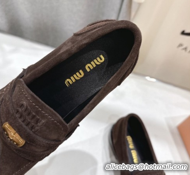 Luxury Miu Miu Suede Leather Penny Loafers 5D773D Dark Brown 2026