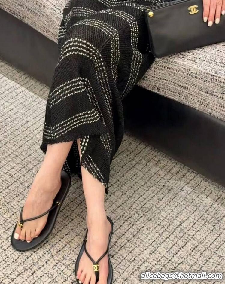 Top Design Chanel Thongs in Calfskin G47243 Black Spring Summer 2026