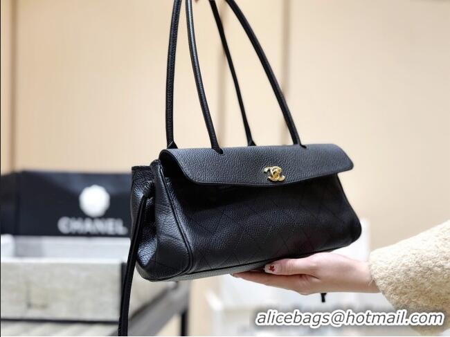 Good Taste Chanel Small Shopping Bag in Black Grained Calfskin AS6288 Spring Summer 2026 Top Quality