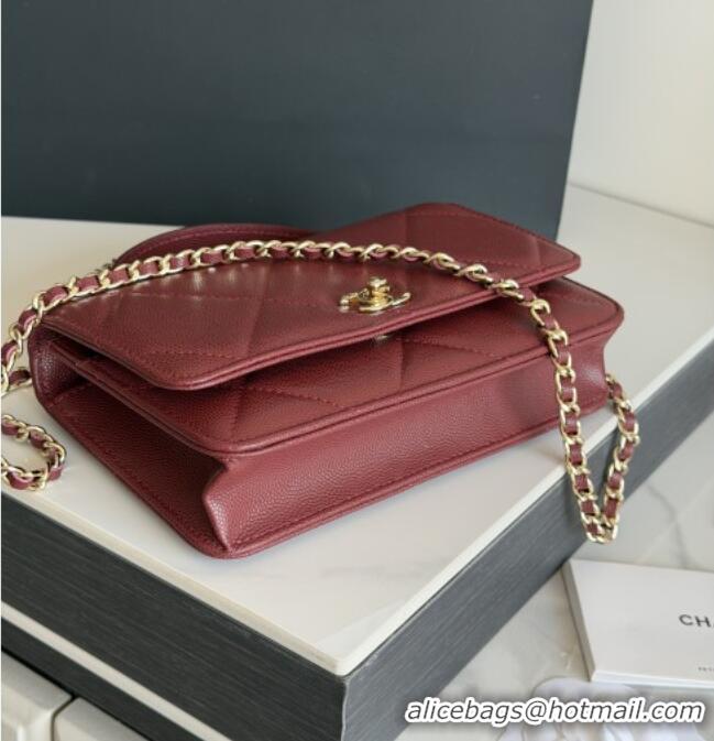 Famous Brand Chanel Wallet On Chain with Top Handle Grained Shiny Calfskin AP4931 Burgundy 2026