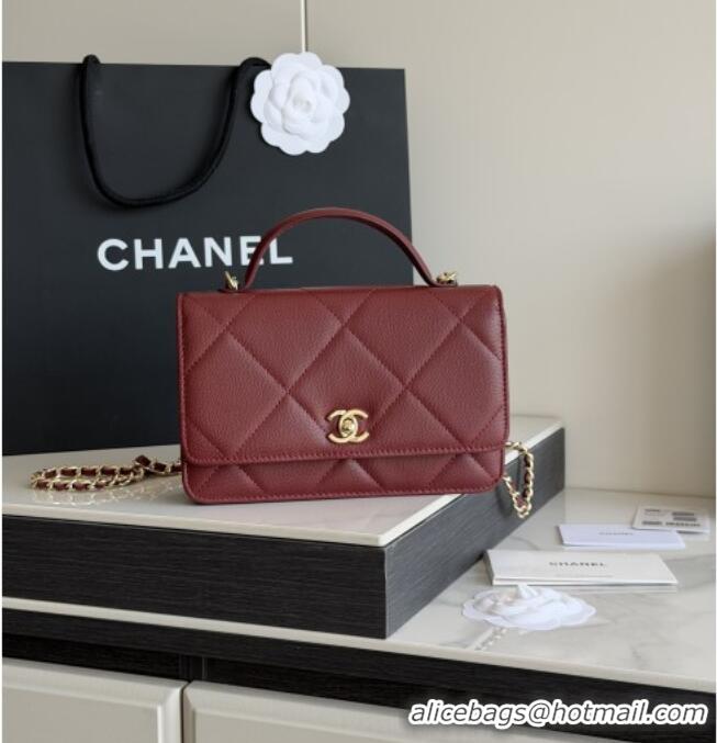 Famous Brand Chanel Wallet On Chain with Top Handle Grained Shiny Calfskin AP4931 Burgundy 2026