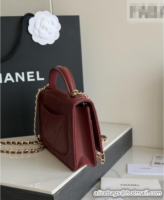 Famous Brand Chanel Wallet On Chain with Top Handle Grained Shiny Calfskin AP4931 Burgundy 2026