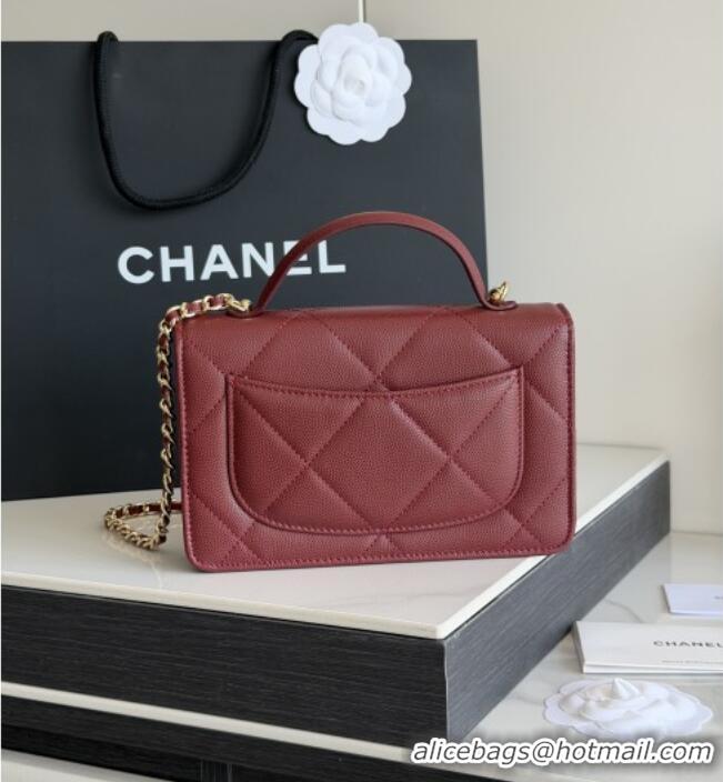 Famous Brand Chanel Wallet On Chain with Top Handle Grained Shiny Calfskin AP4931 Burgundy 2026