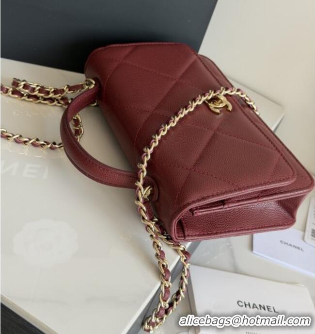 Famous Brand Chanel Wallet On Chain with Top Handle Grained Shiny Calfskin AP4931 Burgundy 2026