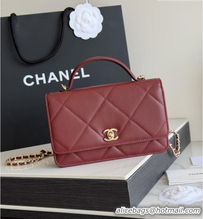 Famous Brand Chanel Wallet On Chain with Top Handle Grained Shiny Calfskin AP4931 Burgundy 2026