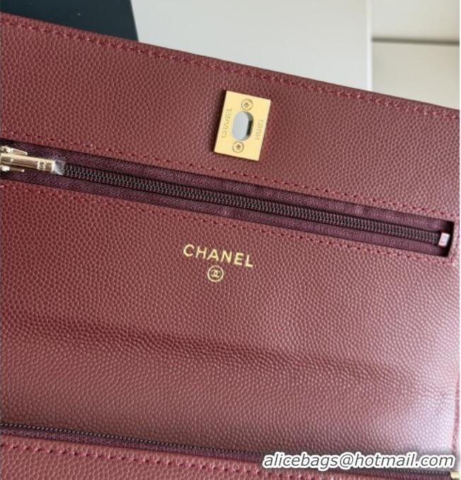 Famous Brand Chanel Wallet On Chain with Top Handle Grained Shiny Calfskin AP4931 Burgundy 2026