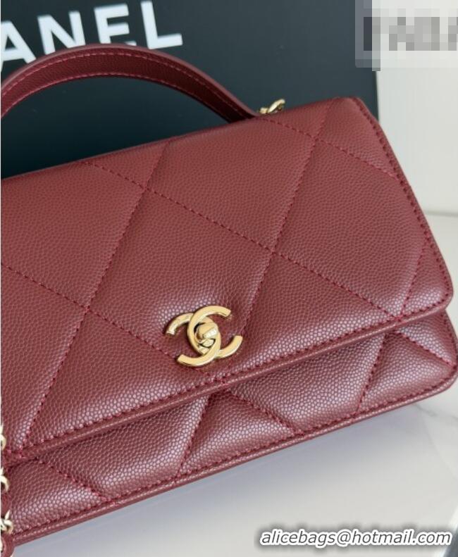 Famous Brand Chanel Wallet On Chain with Top Handle Grained Shiny Calfskin AP4931 Burgundy 2026