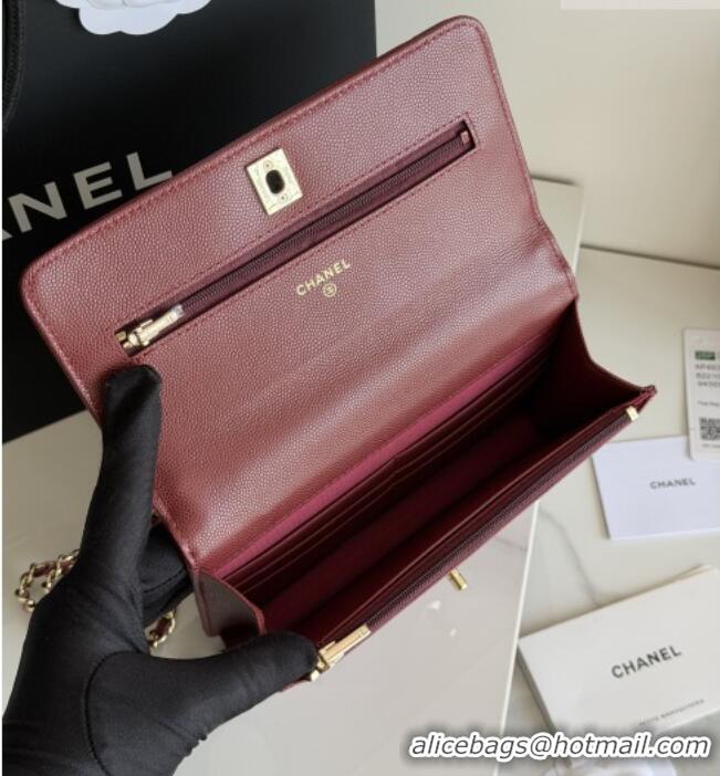 Famous Brand Chanel Wallet On Chain with Top Handle Grained Shiny Calfskin AP4931 Burgundy 2026