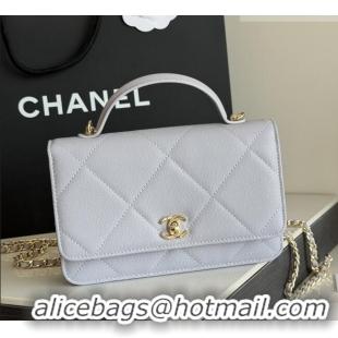 Top Grade Chanel Wallet On Chain with Top Handle Grained Shiny Calfskin AP4931 Light Grey 2026