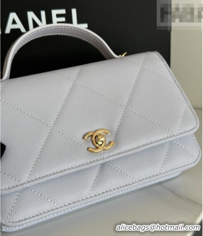 Top Grade Chanel Wallet On Chain with Top Handle Grained Shiny Calfskin AP4931 Light Grey 2026