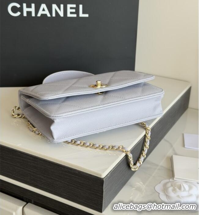 Top Grade Chanel Wallet On Chain with Top Handle Grained Shiny Calfskin AP4931 Light Grey 2026