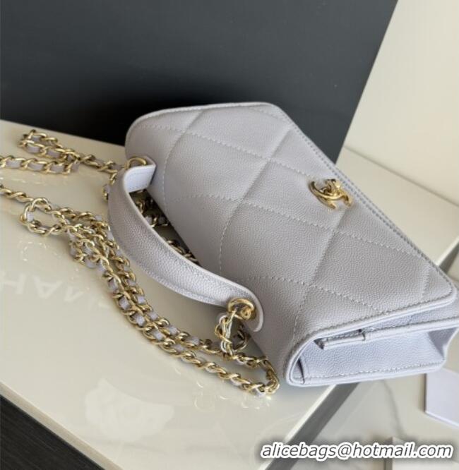 Top Grade Chanel Wallet On Chain with Top Handle Grained Shiny Calfskin AP4931 Light Grey 2026