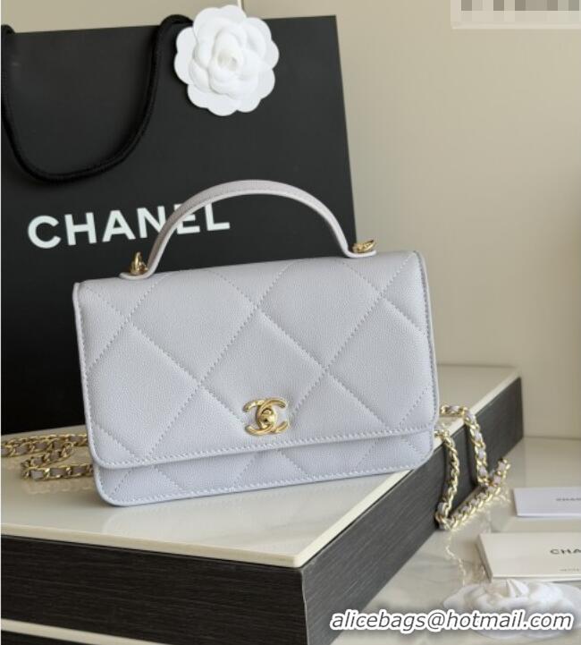 Top Grade Chanel Wallet On Chain with Top Handle Grained Shiny Calfskin AP4931 Light Grey 2026