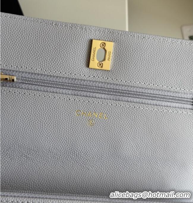 Top Grade Chanel Wallet On Chain with Top Handle Grained Shiny Calfskin AP4931 Light Grey 2026