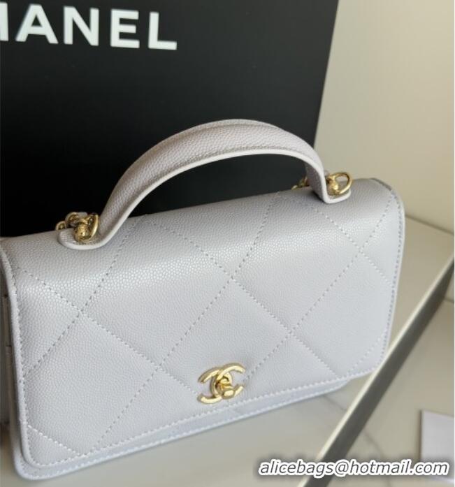 Top Grade Chanel Wallet On Chain with Top Handle Grained Shiny Calfskin AP4931 Light Grey 2026