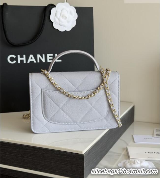 Top Grade Chanel Wallet On Chain with Top Handle Grained Shiny Calfskin AP4931 Light Grey 2026