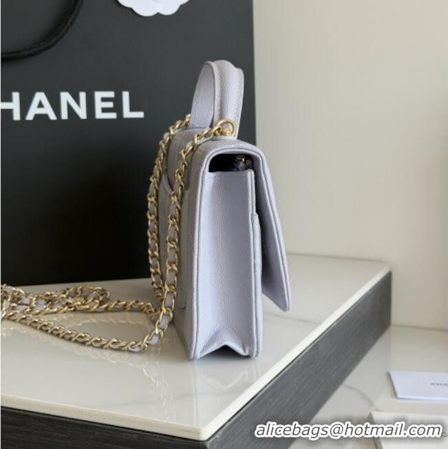 Top Grade Chanel Wallet On Chain with Top Handle Grained Shiny Calfskin AP4931 Light Grey 2026