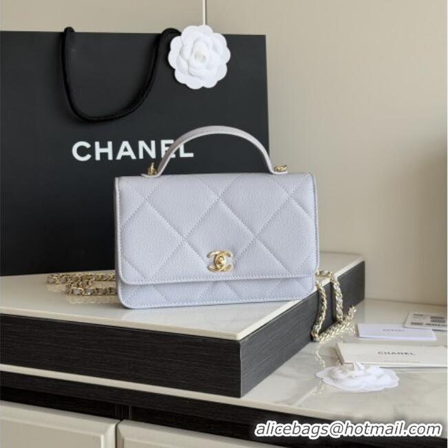 Top Grade Chanel Wallet On Chain with Top Handle Grained Shiny Calfskin AP4931 Light Grey 2026