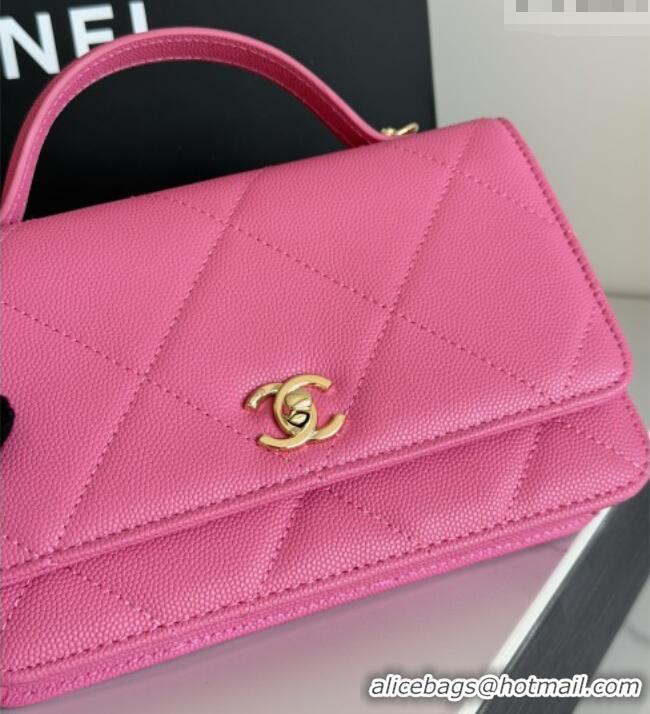 Top Grade Chanel Wallet On Chain with Top Handle Grained Shiny Calfskin AP4931 Rose 2026