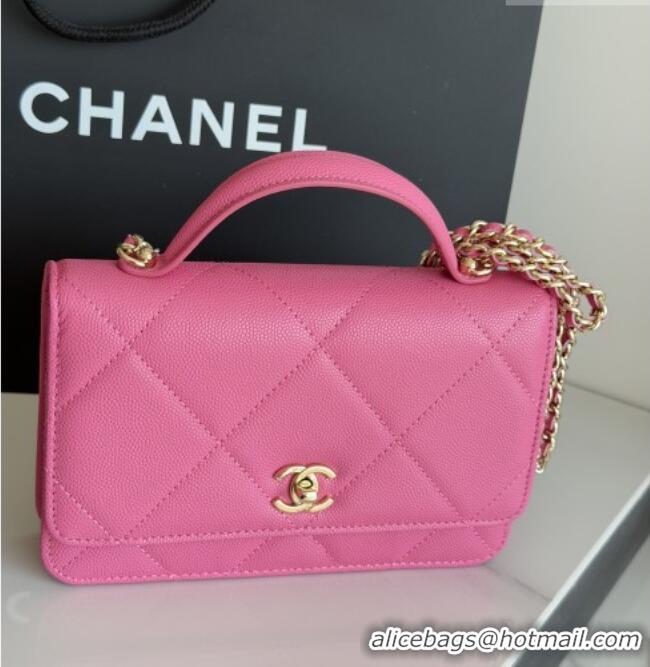 Top Grade Chanel Wallet On Chain with Top Handle Grained Shiny Calfskin AP4931 Rose 2026