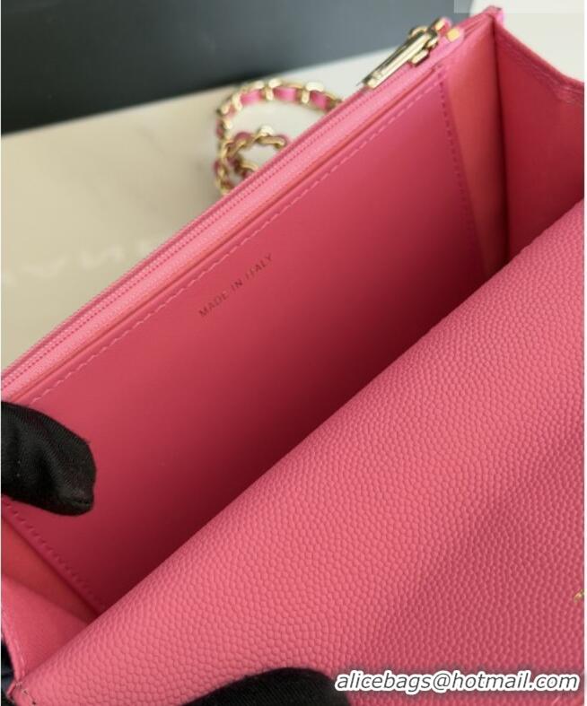 Top Grade Chanel Wallet On Chain with Top Handle Grained Shiny Calfskin AP4931 Rose 2026