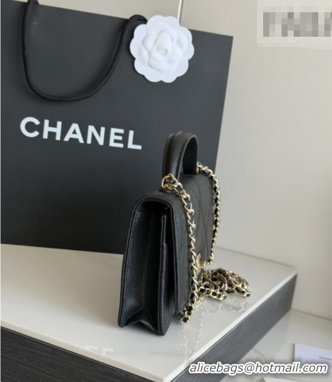 Luxury Cheap Chanel Wallet On Chain with Top Handle Grained Shiny Calfskin AP4931 Black 2026
