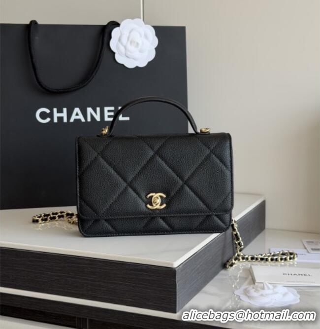 Luxury Cheap Chanel Wallet On Chain with Top Handle Grained Shiny Calfskin AP4931 Black 2026