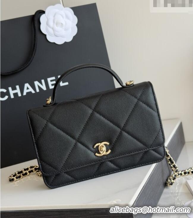 Luxury Cheap Chanel Wallet On Chain with Top Handle Grained Shiny Calfskin AP4931 Black 2026
