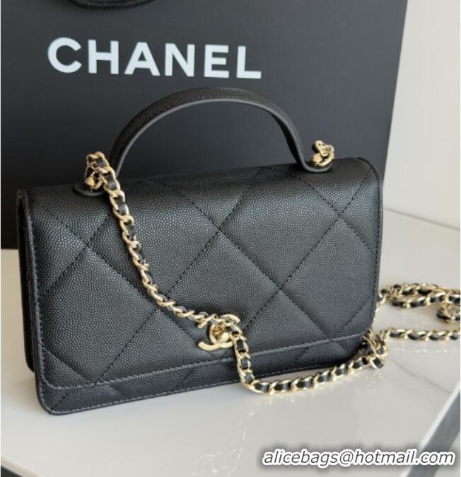 Luxury Cheap Chanel Wallet On Chain with Top Handle Grained Shiny Calfskin AP4931 Black 2026