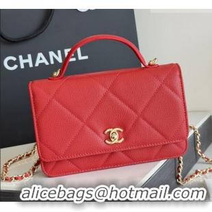 Top Design Chanel Wallet On Chain with Top Handle Grained Shiny Calfskin AP4931 Red 2026