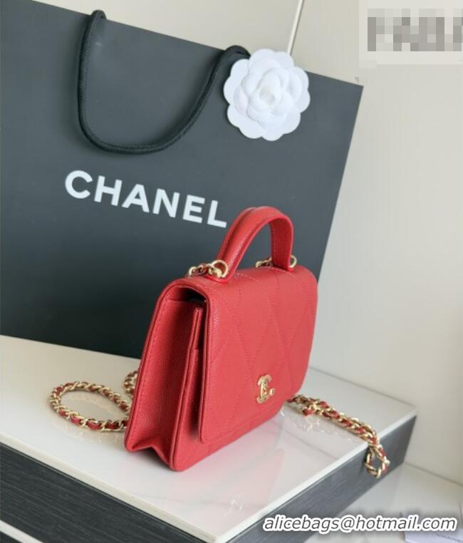 Top Design Chanel Wallet On Chain with Top Handle Grained Shiny Calfskin AP4931 Red 2026