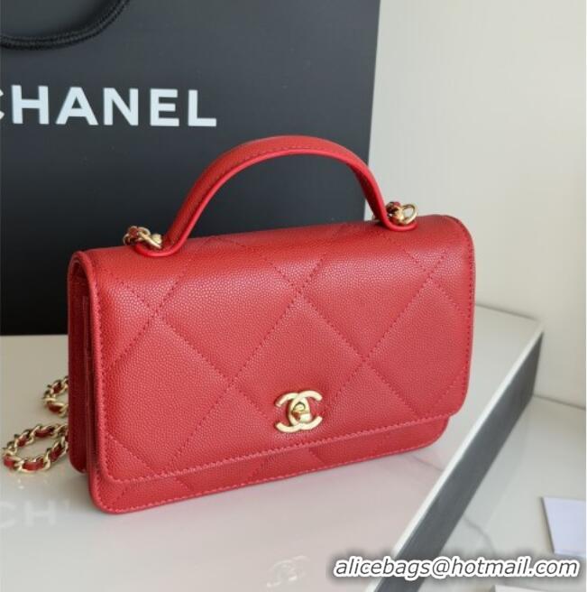 Top Design Chanel Wallet On Chain with Top Handle Grained Shiny Calfskin AP4931 Red 2026