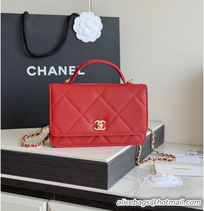 Top Design Chanel Wallet On Chain with Top Handle Grained Shiny Calfskin AP4931 Red 2026