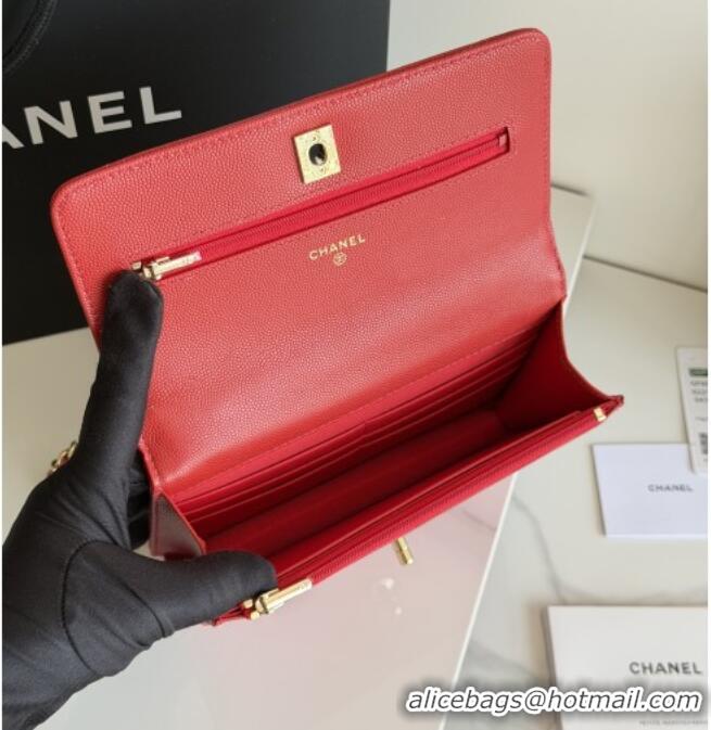 Top Design Chanel Wallet On Chain with Top Handle Grained Shiny Calfskin AP4931 Red 2026