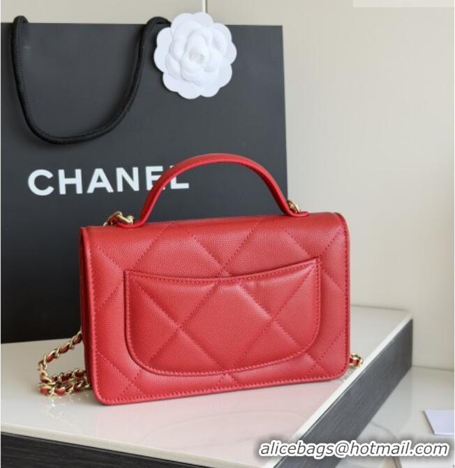 Top Design Chanel Wallet On Chain with Top Handle Grained Shiny Calfskin AP4931 Red 2026