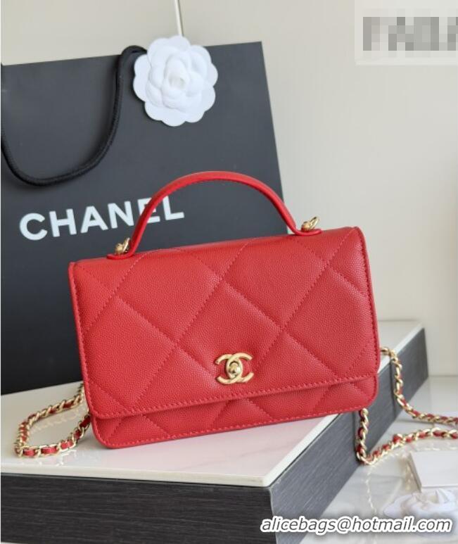 Top Design Chanel Wallet On Chain with Top Handle Grained Shiny Calfskin AP4931 Red 2026