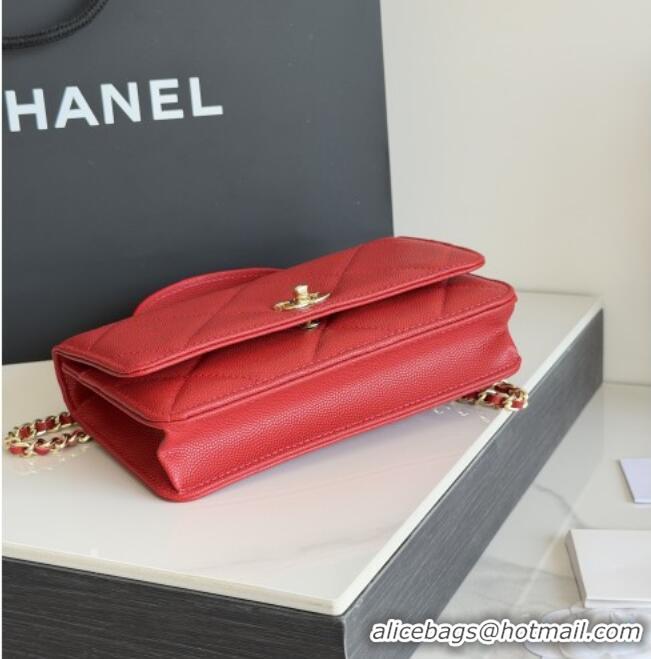 Top Design Chanel Wallet On Chain with Top Handle Grained Shiny Calfskin AP4931 Red 2026